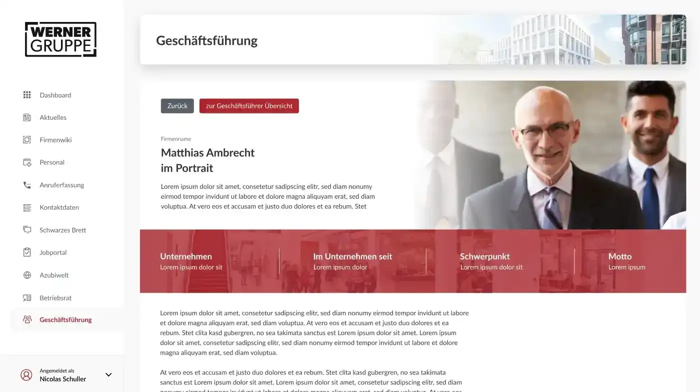 Bereich Geschaeftsfuehrung Intranet Werner Holding GmbH
